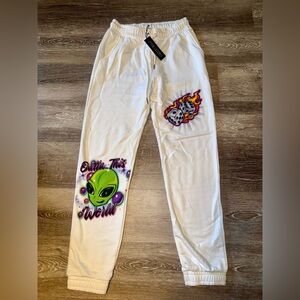 White Vibe Check Airbrushed Joggers Current Mood Large